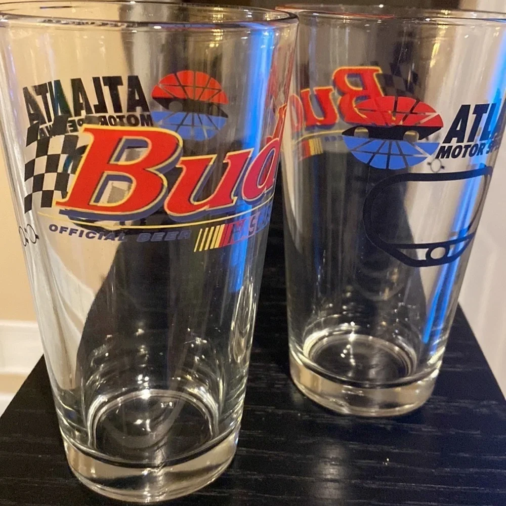 Nascar Bud Budweiser Vintage Atlanta Motor Speedway Racing Beer Glasses